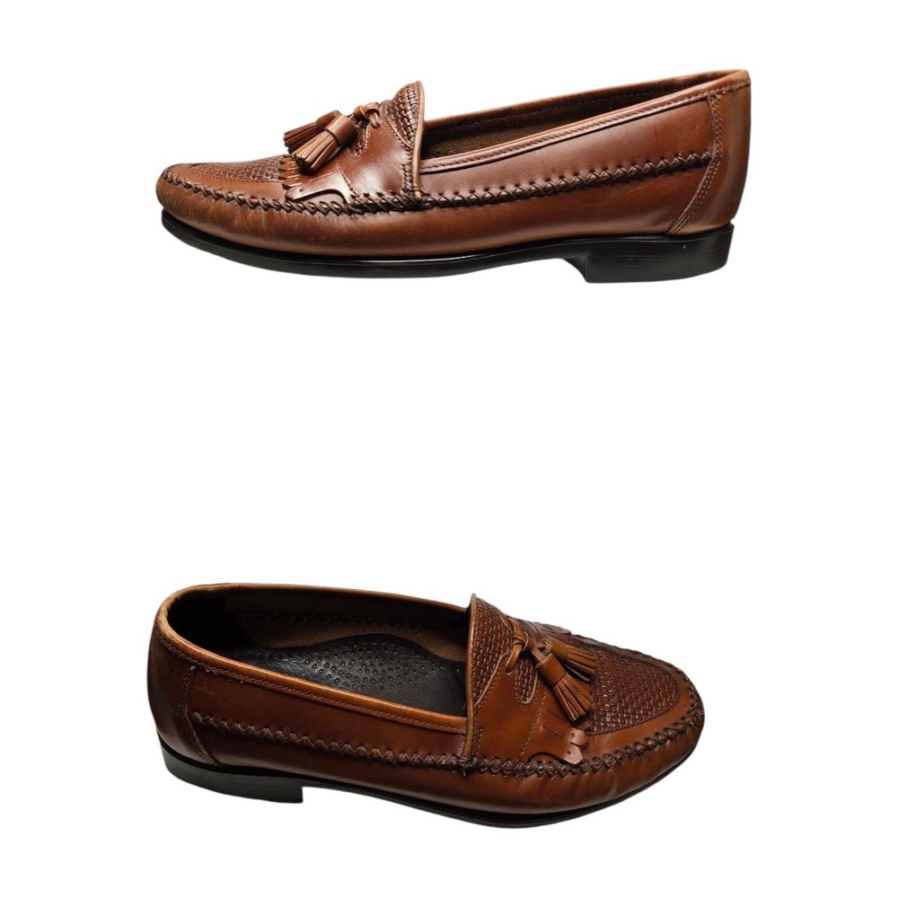 Hush Puppies Kiltie Tassel Loafers Mens 9.5M Brown Leather Woven Moc Shoes - Picture 10 of 16